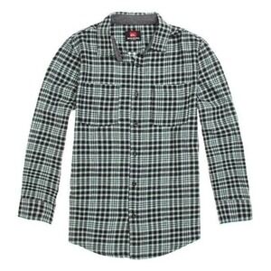 Quiksilver Plaid Flannel Shirt Long Sleeve Black Mint Green Skater Casual Large